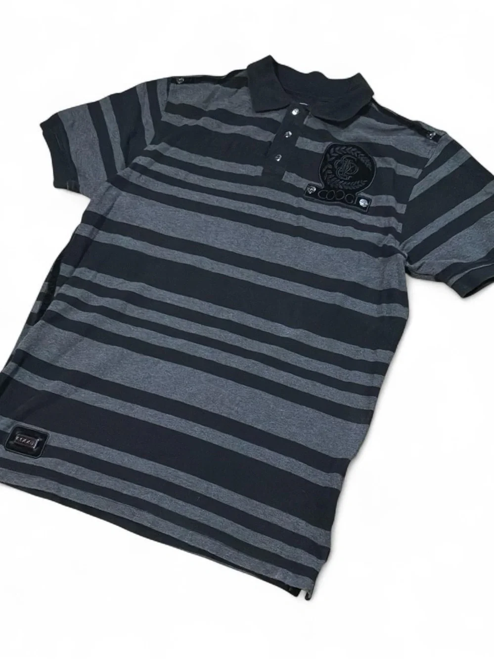 COOGI Men's Black & Gray Striped Polo